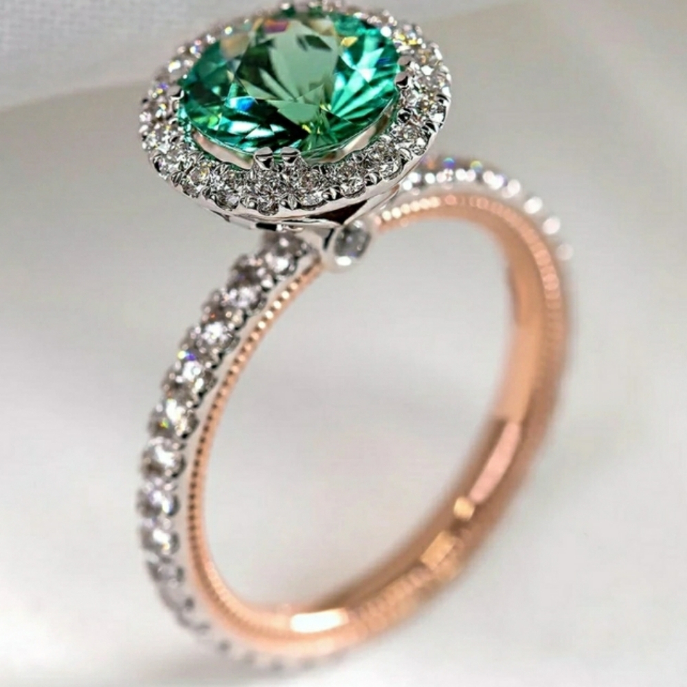 New Green Cubic Zirconia Two Tone Ring - Picture 5 of 8
